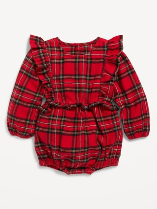 Long-Sleeve Ruffle-Trim Plaid One-Piece Romper for Baby | Old Navy (CA)