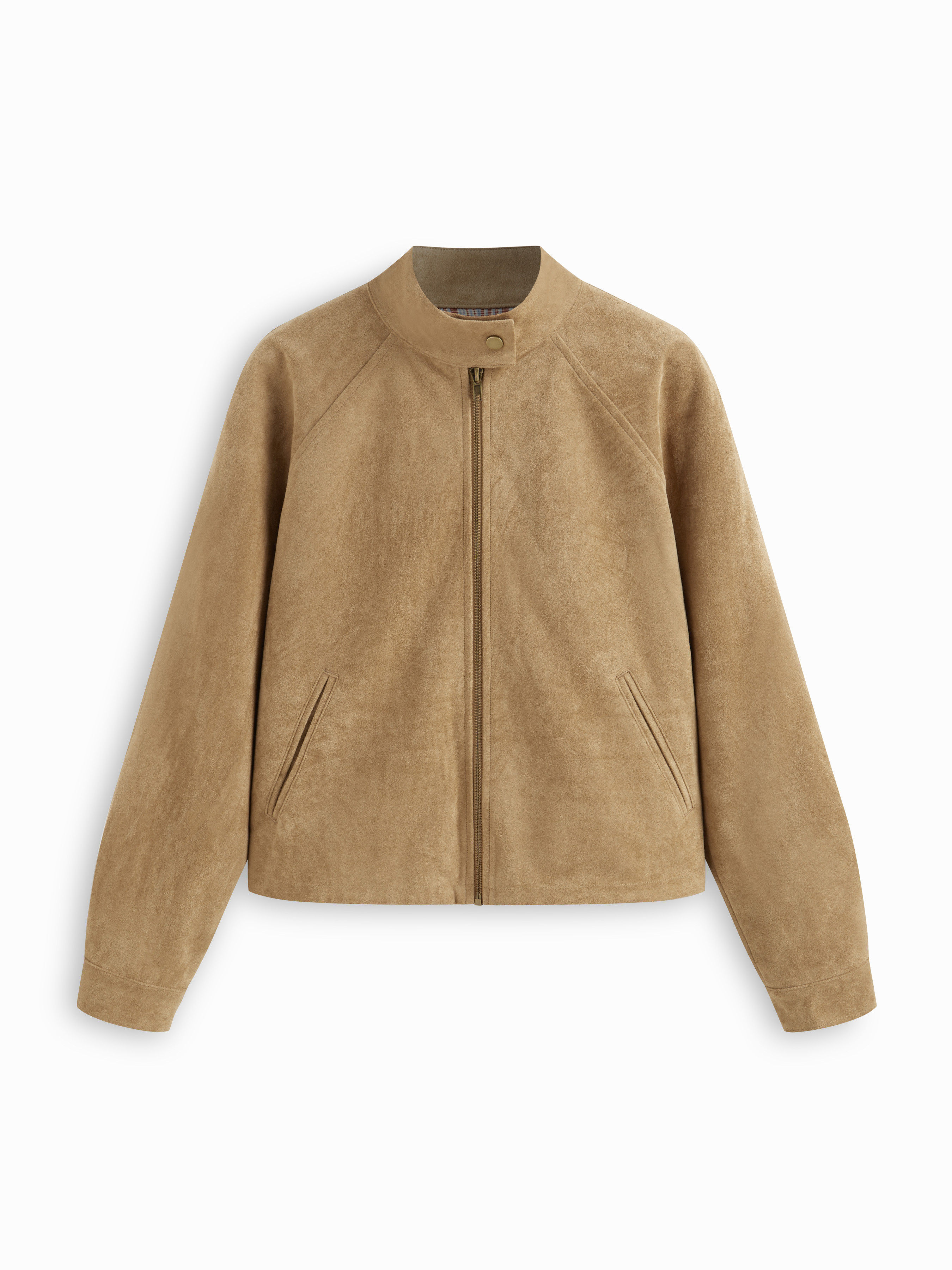 Suede Suede Stand Collar Long Sleeve Zip Through Oversized Jacket For Daily Casual | Cider