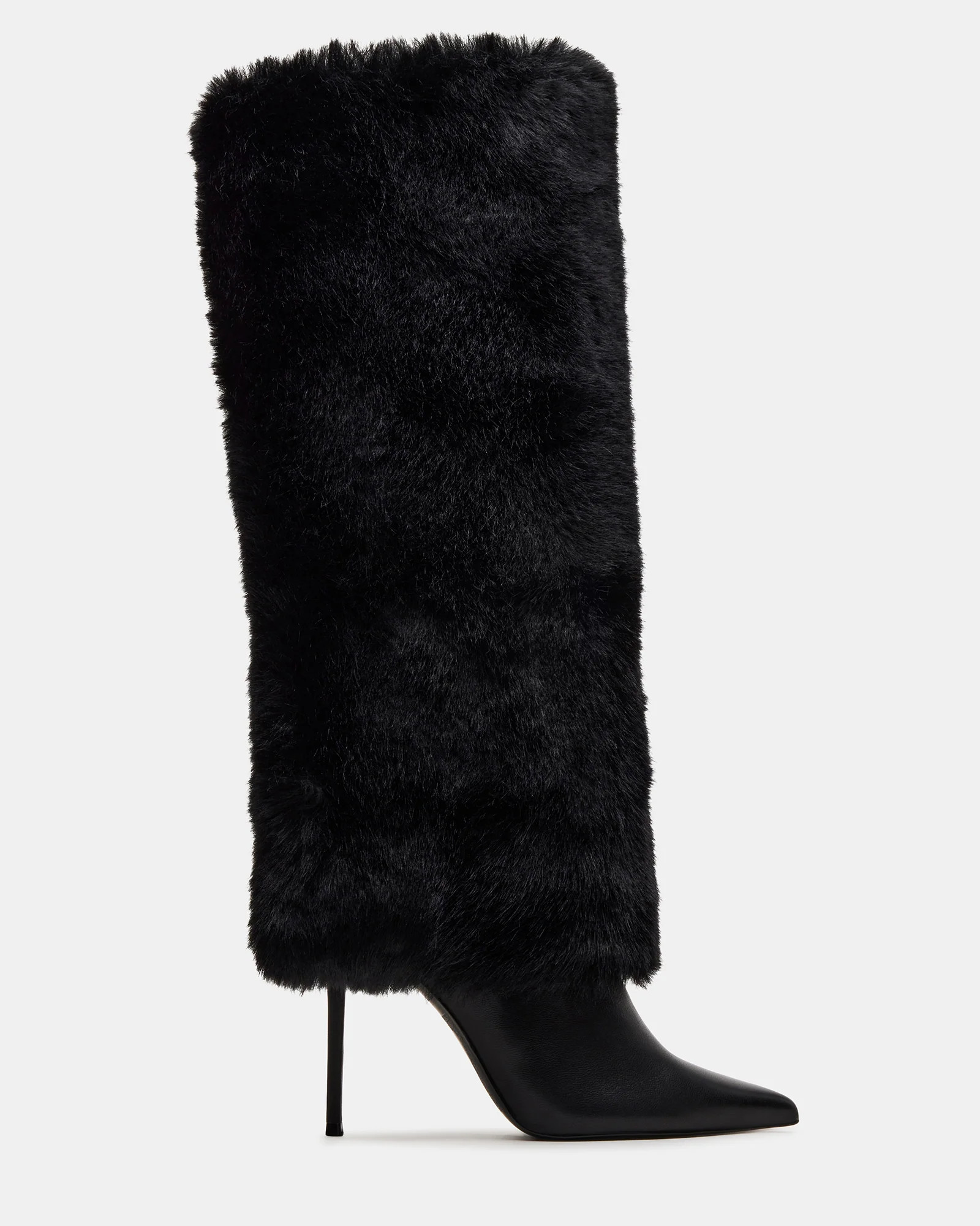 SMITH Faur Fur Black Cuffed Stiletto Boot | Women's Boots | Steve Madden (US)