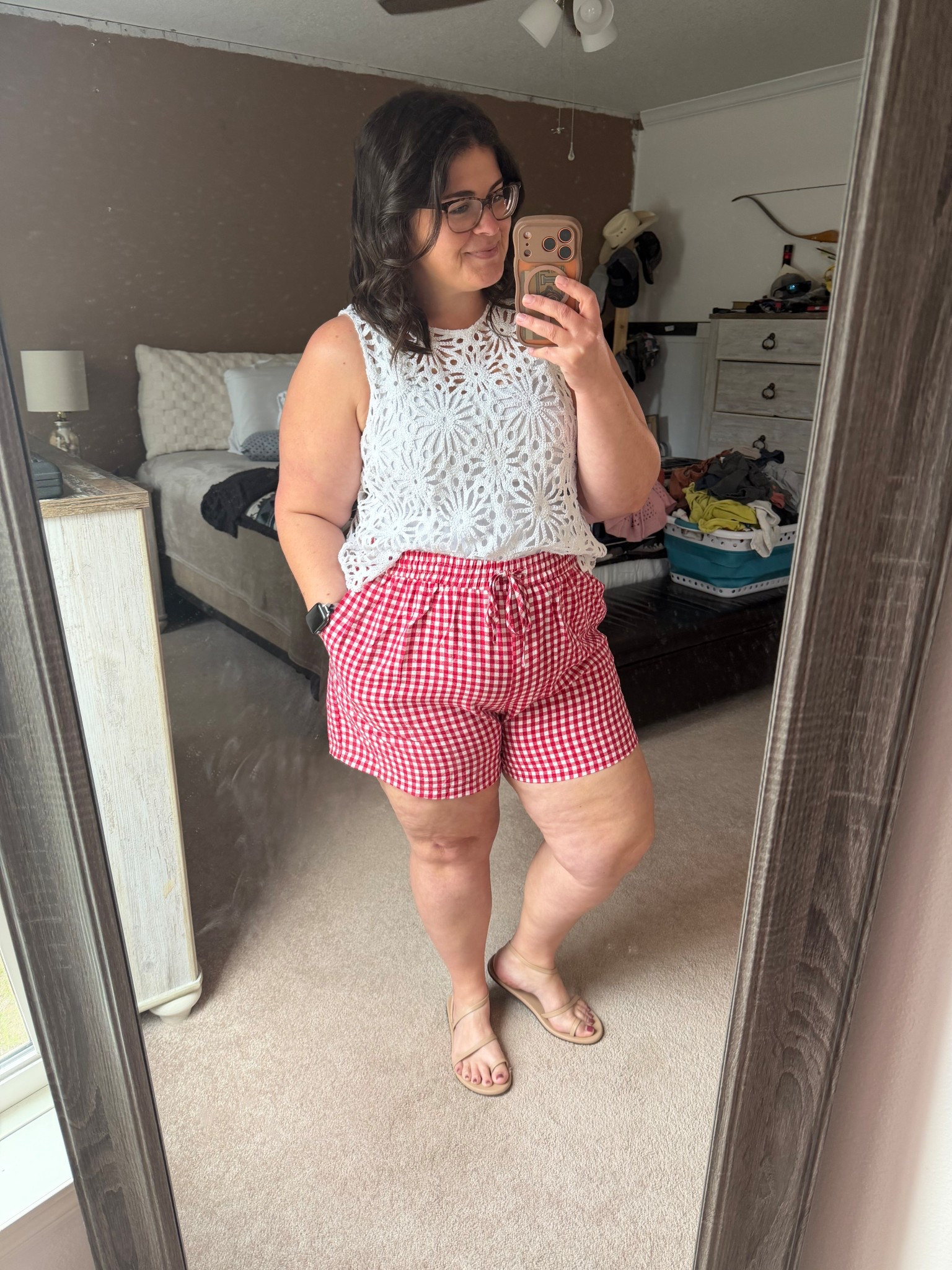 One way of styling these red gingham shorts for spring. 
Exact shorts and shoes linked. I’m in the XXL. Similar shirts linked. 

#LTKootd #LTKMidsize