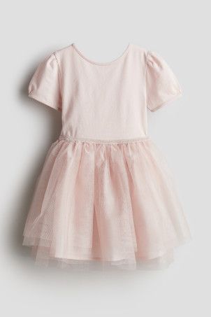 Tulle-skirt Dress with Puff Sleeves - Light pink - Kids | H&M US | H&M (US + CA)