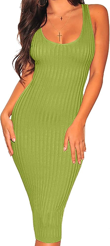 Women's Sexy Bodycon Tank Dresses Sleeveless Ribbed Knit Midi Club Dresses | Amazon (US)