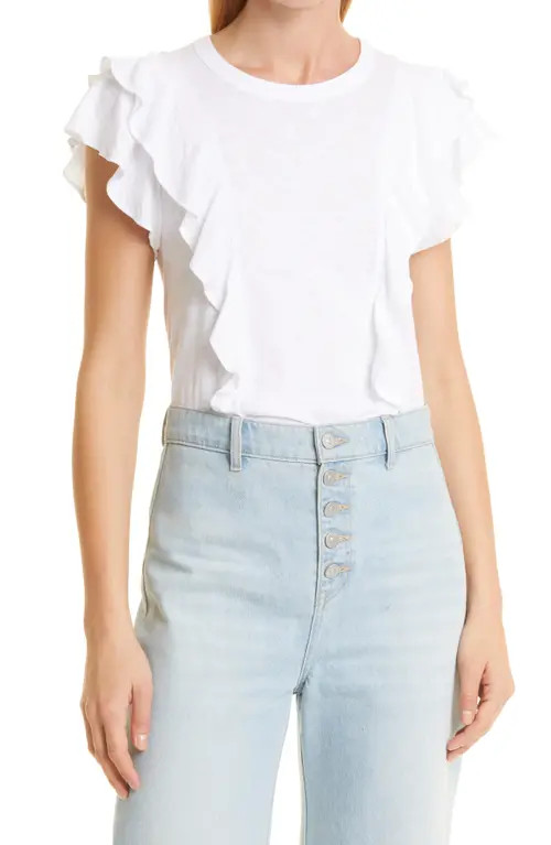 Veronica Beard Bea Ruffle T-Shirt in White at Nordstrom, Size X-Small | Nordstrom