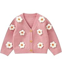 LAWKUL Baby Toddler Girl Cardigan Warm Sweater Floral Long Sleeve Jumpers Coats Knitted Clothes | Amazon (UK)