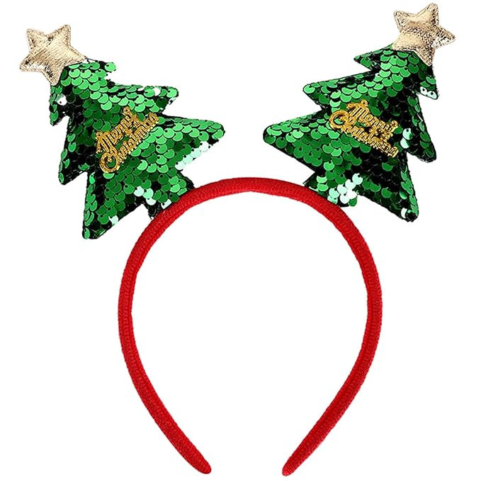 Christmas Headbands Christmas Tree Hair Bands Glitter Green Sequins Christmas Tree Headbands Holi... | Amazon (US)