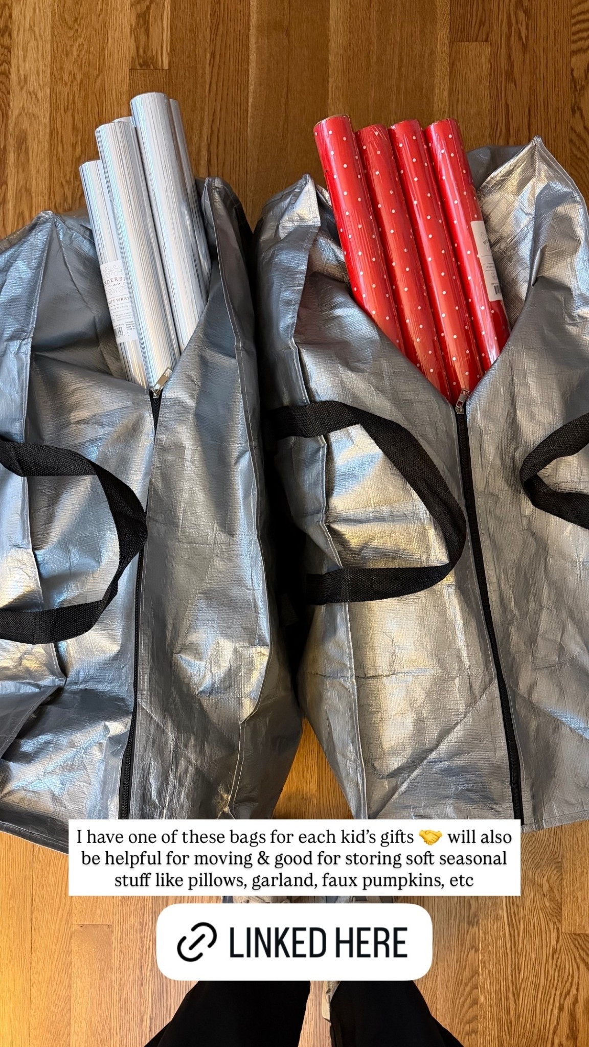 I have one of these bags for each kid’s gifts 🤝 will also be helpful for moving & good for storing soft seasonal stuff like pillows, garland, faux pumpkins, etc

#LTKHome #LTKHoliday #LTKSeasonal