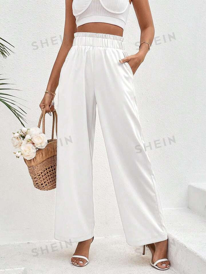 SHEIN VCAY Paperbag Waist Wide Leg Pants | SHEIN