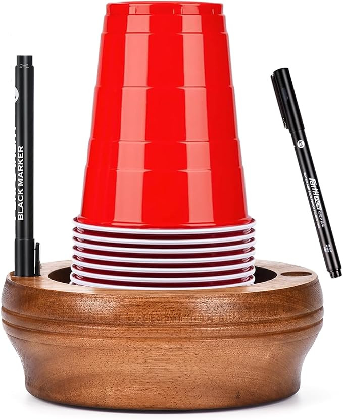 Wooden Cup Holder with Marker Slot - Disposable Plastic Cup Organizer & Dispenser for Hosting Par... | Amazon (US)