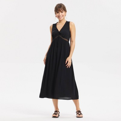 Women's Lace Trim Midi Dress - Universal Thread™ Black XL | Target