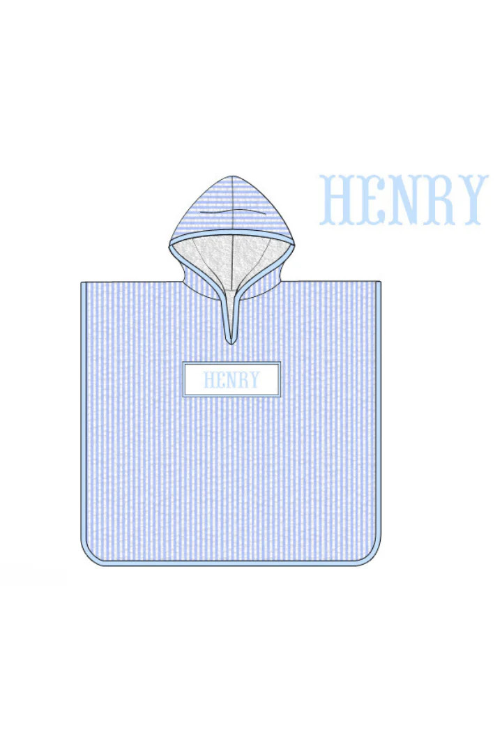 Pre- Order Custom Hand Smocked Name Blue Seersucker Coverup | The Smocked Flamingo