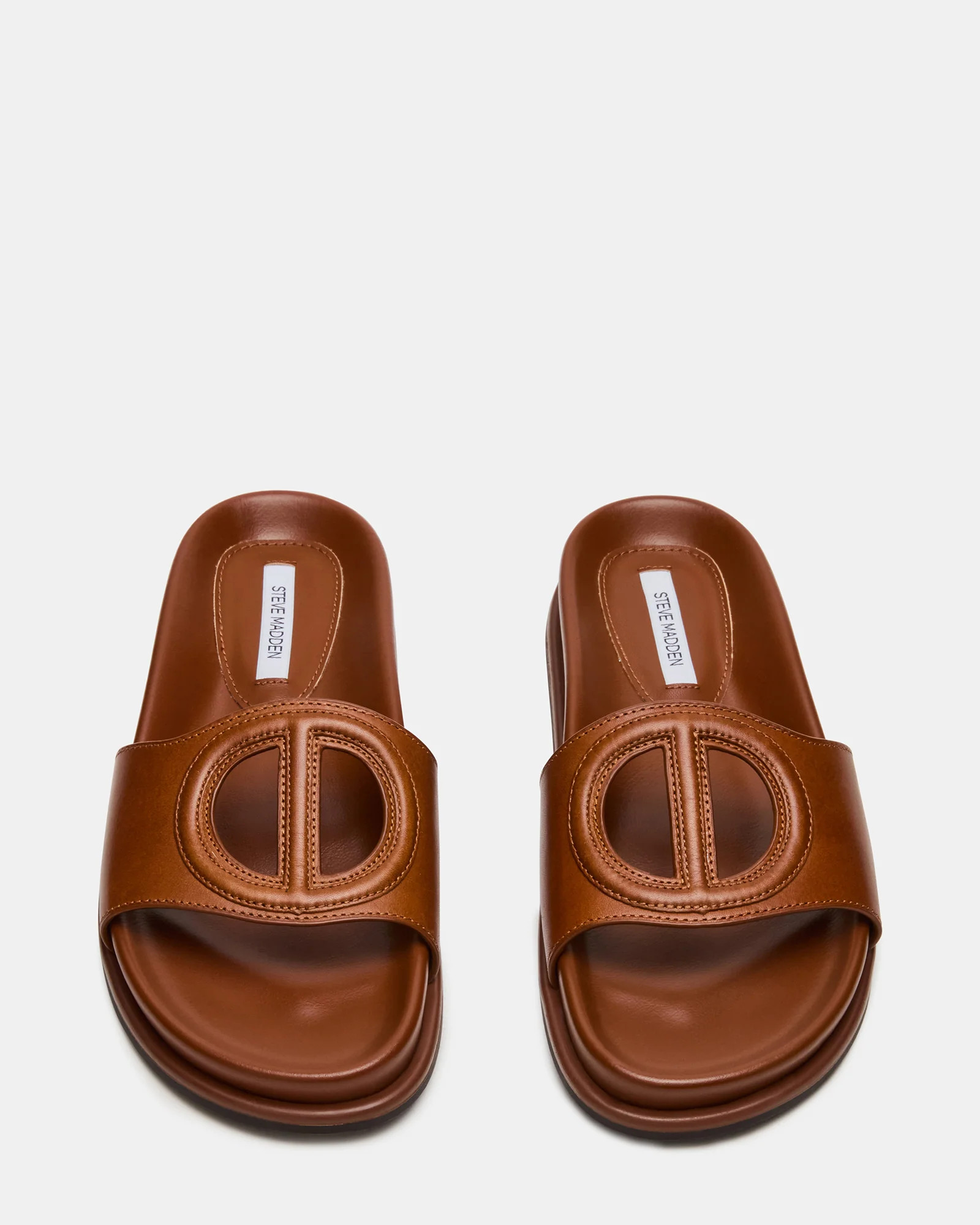 ZOSIA Cognac Leather Cut-Out Slide Footbed Women's Sandal | Steve Madden (US)