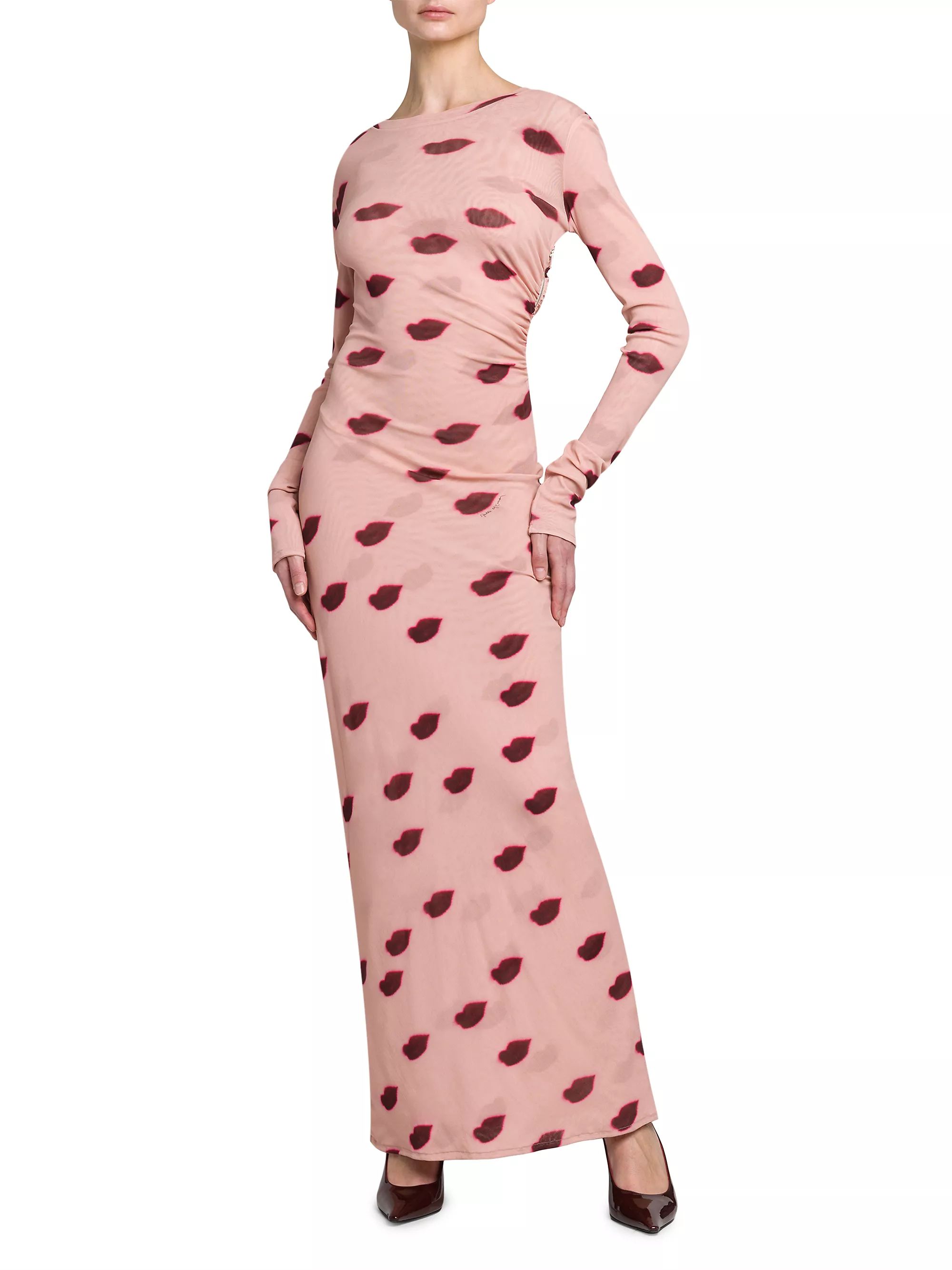 Lips Mesh Long-Sleeve Maxi Dress | Saks Fifth Avenue