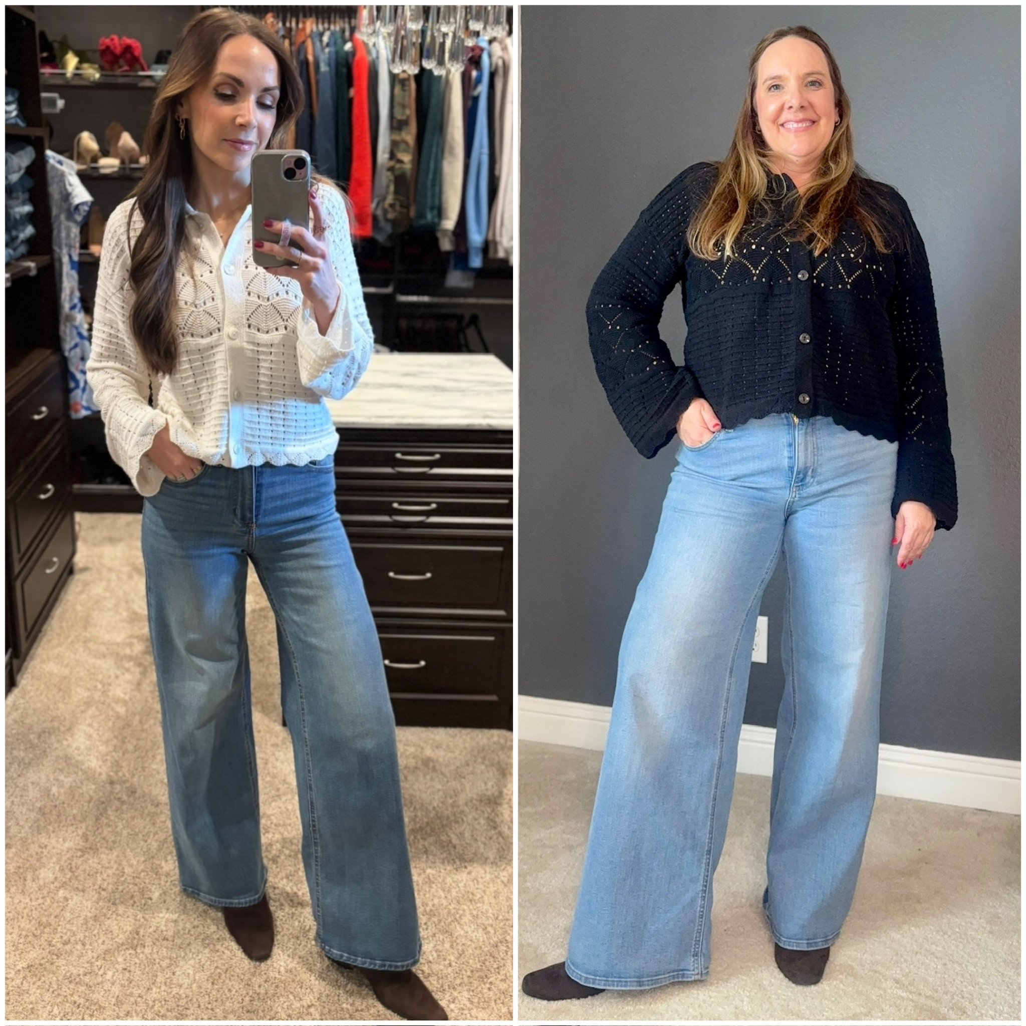 Kristy and I both in @Target crochet cardigan and $28 jeans. I am in a small cardigan and size 4 jeans. Kristy is in a XL top and size 12 jeans 

#LTKMidsize #LTKgrwm