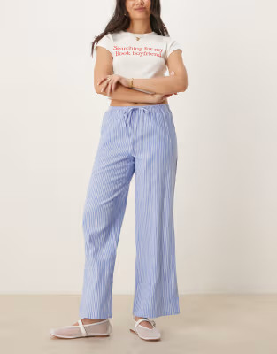 Gina Tricot wide leg linen blend trousers with drawstring waist in blue and white stripes | ASOS | ASOS (Global)