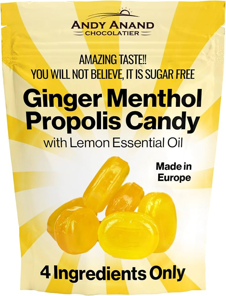 Andy Anand 60pc Sugar Free Ginger Menthol Propolis Candy with Lemon Essential Oil, 4 ingredients ... | Amazon (US)