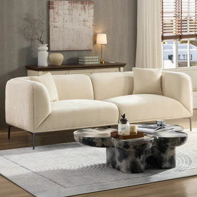 Beige Fabric 3 Seat Sofa – Modern Comfy Couch | Wayfair North America
