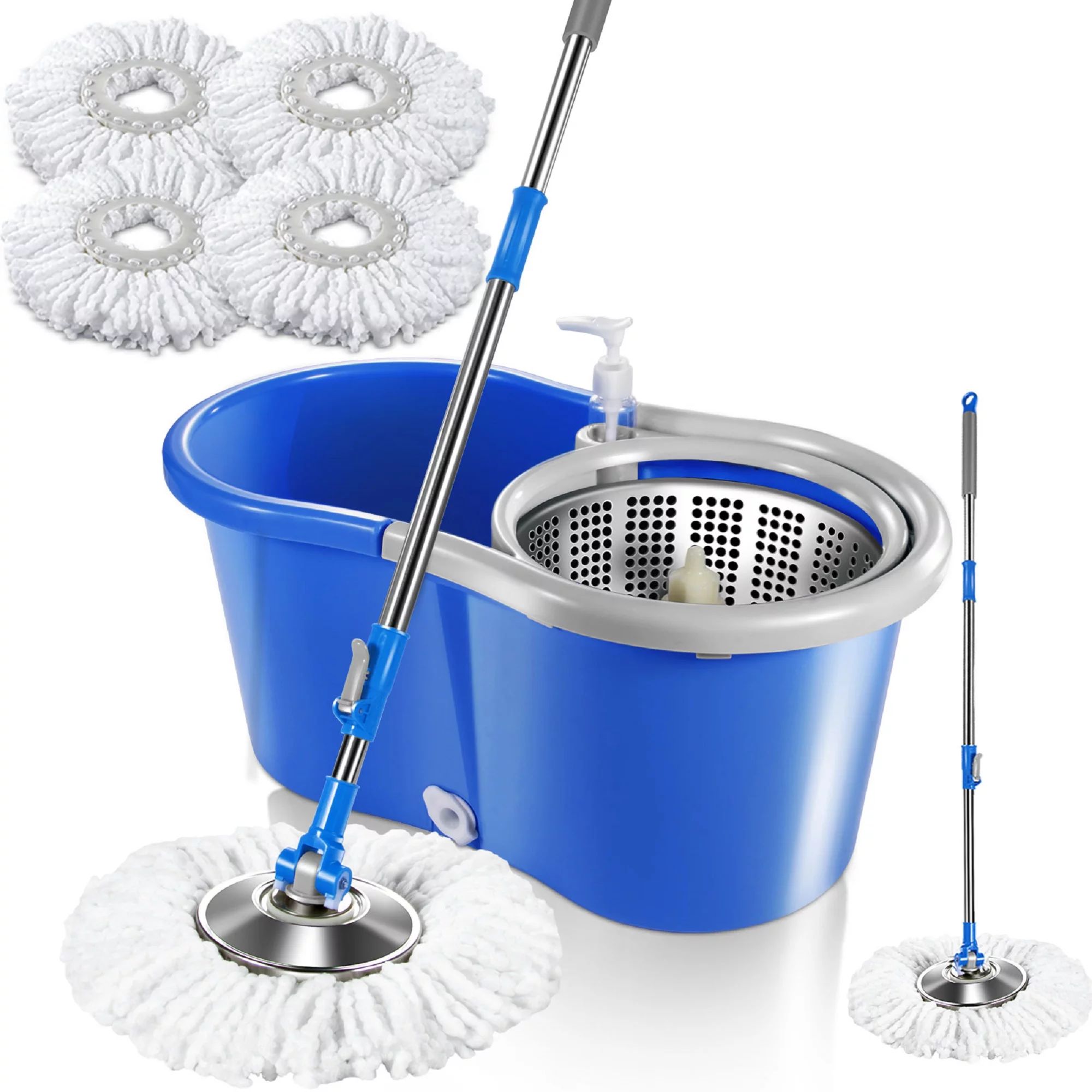Mastertop Spin Mop and Bucket System with Wringer Set for Floor Cleaning, 4 Microfiber Mop Heads | Walmart (US)