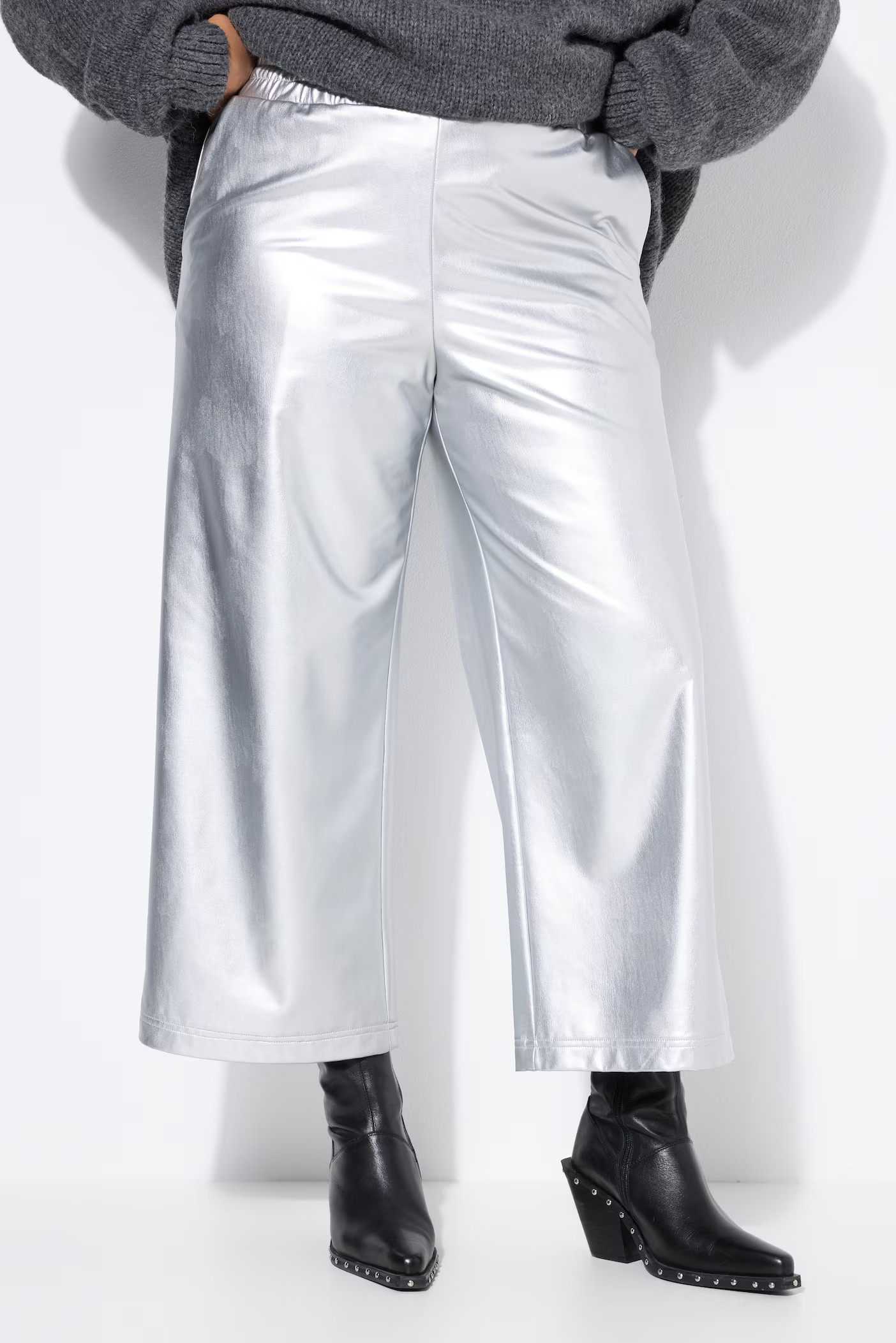 Silver Faux Leather Culottes | Ulla Popken - US
