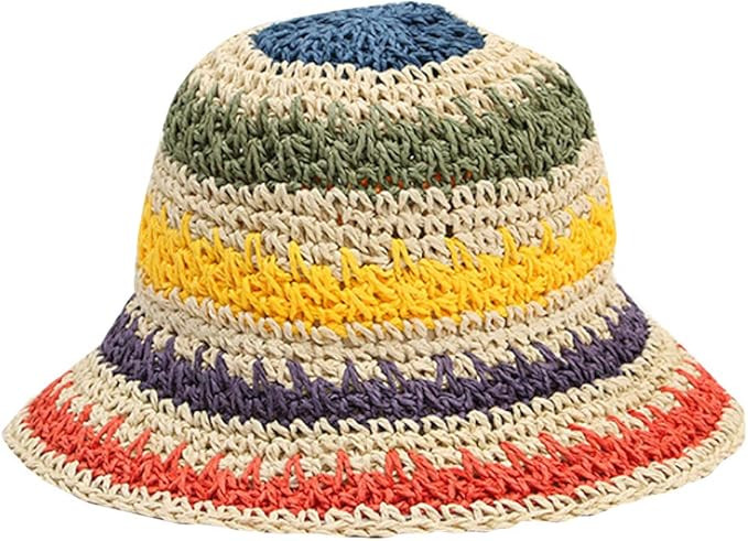 Minache Foldable Wide Brim Colorful Crochet Straw Hat,Outdoor Sun Visor Hat UPF 50+ Summer for Wo... | Amazon (US)