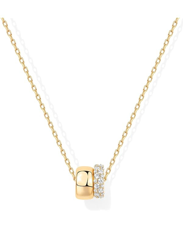 PAVOI 14K Gold Plated Cubic Zirconia Rondelle Pendant Necklace for Women | Two-Toned Dainty CZ Ne... | Amazon (US)