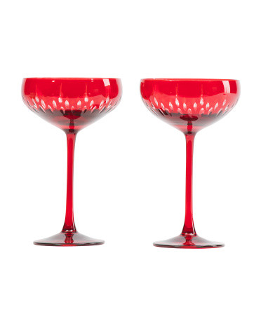 Set Of 2 Traditional Christmas Etched Coupe Glasses | TJ Maxx