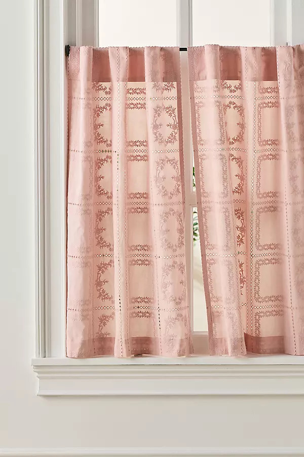Cotton Eyelet Embroidered Sheer Cafe Curtain, Set of 2 | Anthropologie (US)