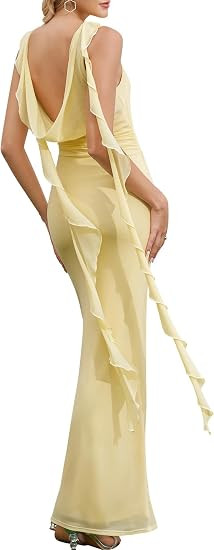HTZMO Wedding Guest Ruffle Floral Maxi Dress Formal Cocktail Evening Party Elegant Bodycon Long D... | Amazon (US)