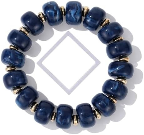 Chunky Beaded Bracelet for Women, Colorful Bold Stretch Acrylic Resin Boho Stackable Bracelet, Su... | Amazon (US)