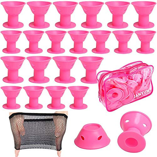 JANYUN 40 Pcs Pink Magic Hair Rollers Include 20pcs Large Silicone Curlers and 20pcs Small Silicone Curlers | Amazon (US)