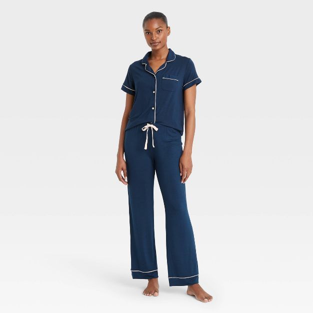 Women's Beautifully Soft Short Sleeve Notch Collar Top and Pants Pajama Set - Stars Above™ | Target