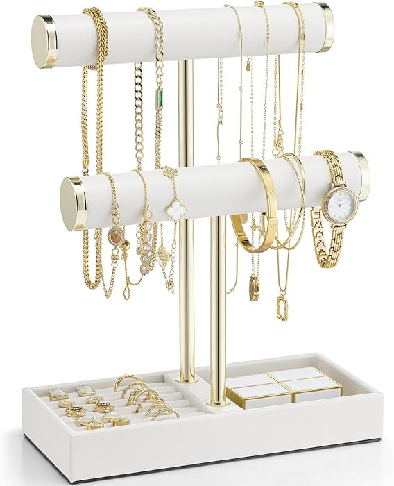 Vlando 2 Tier Bracelet Holder with Tray - Leather Jewelry Stand Organizer for Women - Christmas G... | Amazon (US)