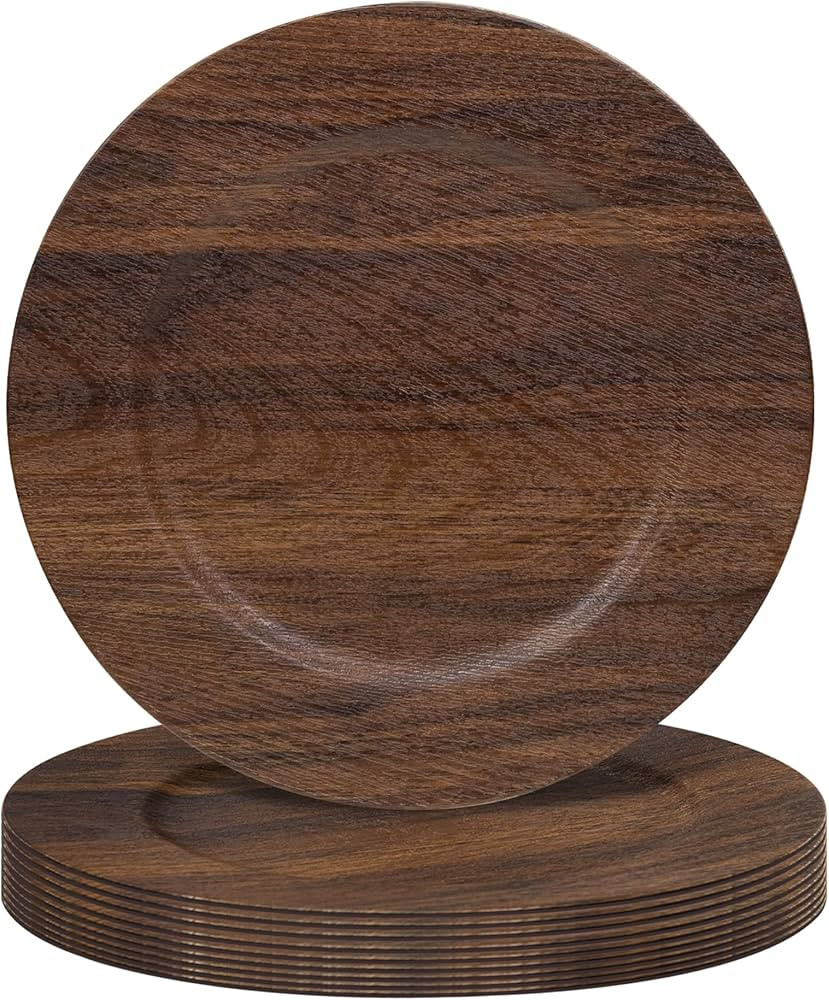 JEVERGN 10 Pack Farmhouse Charger Plates, 13'' Faux Wood Chargers for Dinner Plates, Brown Plate ... | Amazon (US)