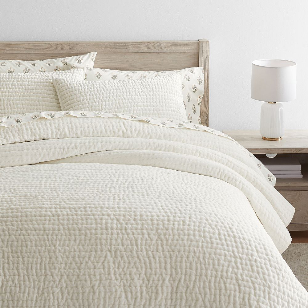 Velvet Pickstitch Quilt Full/queen Ivory | Pottery Barn Teen