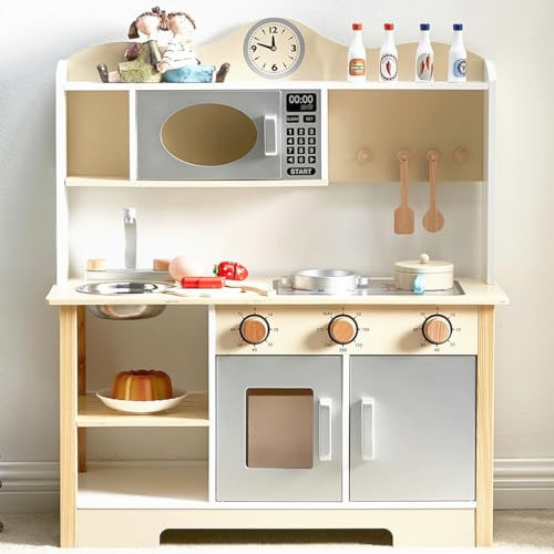 Wooden Play Kitchen, Kids Toy Kitchen Cooking Set, Kids Play Kitchen Pretend Play Set, Pretend Kitchen Playset for Toddlers Boys and Girls | Amazon (US)