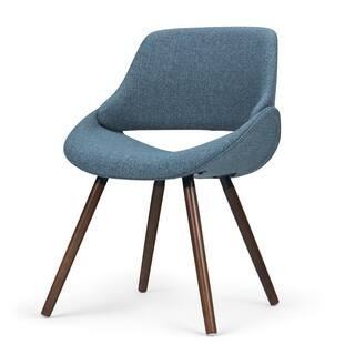 Malden Mid Century Denim Blue Woven Fabric Modern Bentwood Dining Chair | The Home Depot