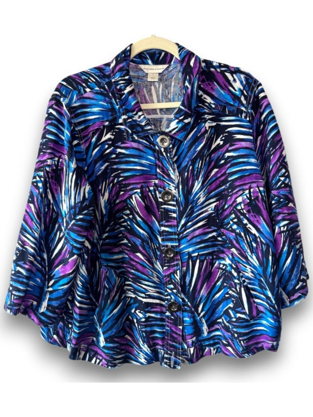 Christopher & Banks Button-Up Shirt Abstract Palm Print 3/4 Sleeve - XL | Poshmark