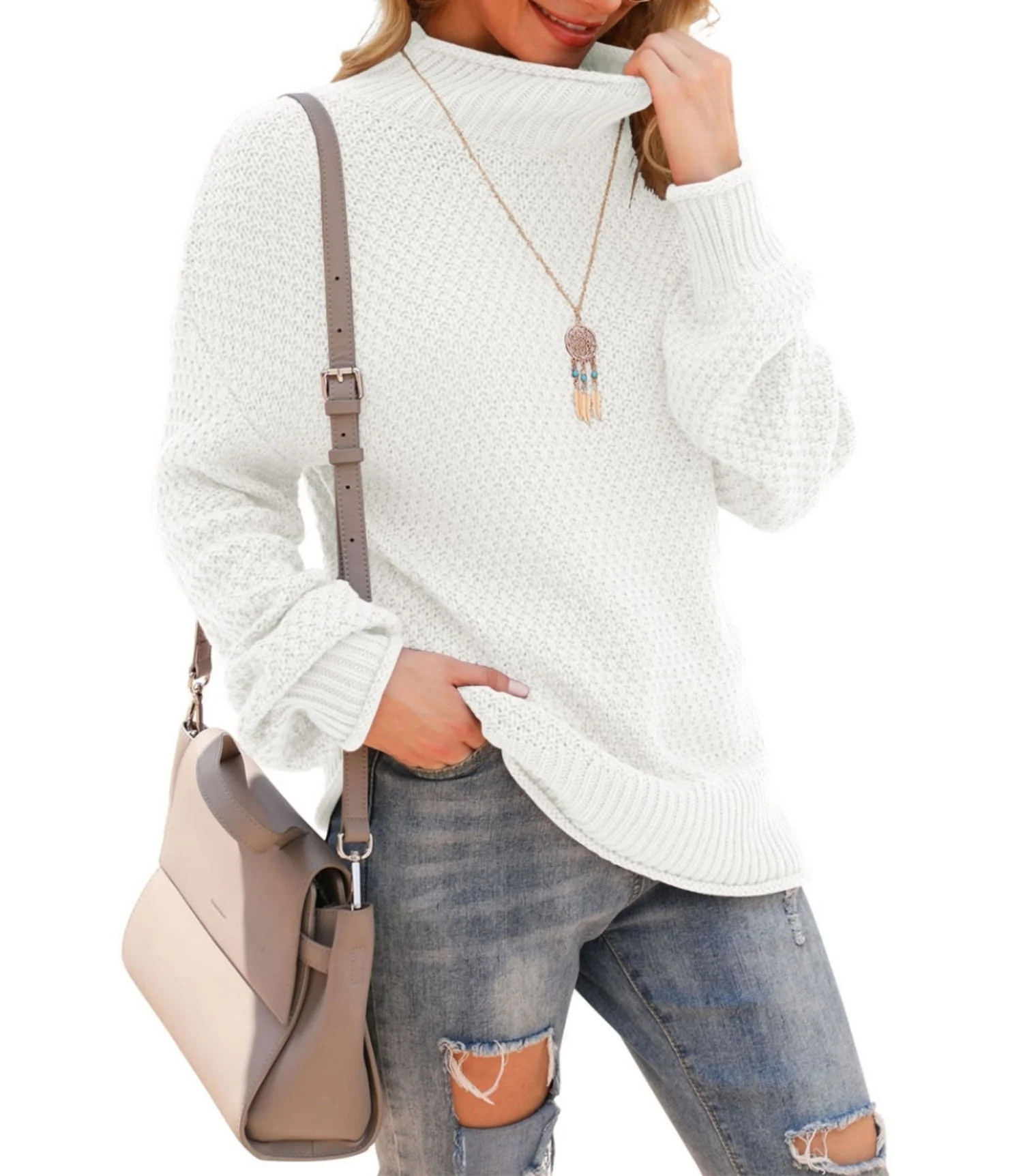 Asklazy Women's Turtleneck Oversized Sweaters Batwing Long Sleeve Pullover Loose Chunky Knit Jump... | Walmart (US)