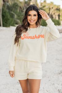 Full Of Sunshine Pale Yellow Cropped Graphic Sweatshirt | The Pink Lily Boutique