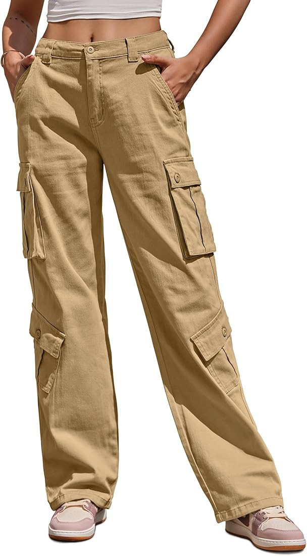 ZMPSIISA Women Pants High Waisted Cargo Pants Combat Military Trousers Wide Leg Casual Pants 8 Po... | Amazon (US)