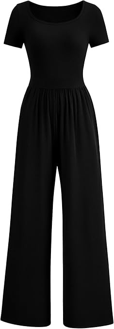 PRETTYGARDEN Womens Summer One Piece Jumpsuits Dressy Casual Short Sleeve Square Neck Wide Leg Ju... | Amazon (US)