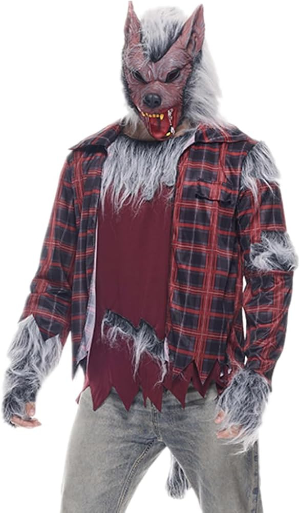 EraSpooky Men Werewolf Costume Full Moon Fury Wolf Halloween Cosplay Suit with Wolf Mask and Glov... | Amazon (US)