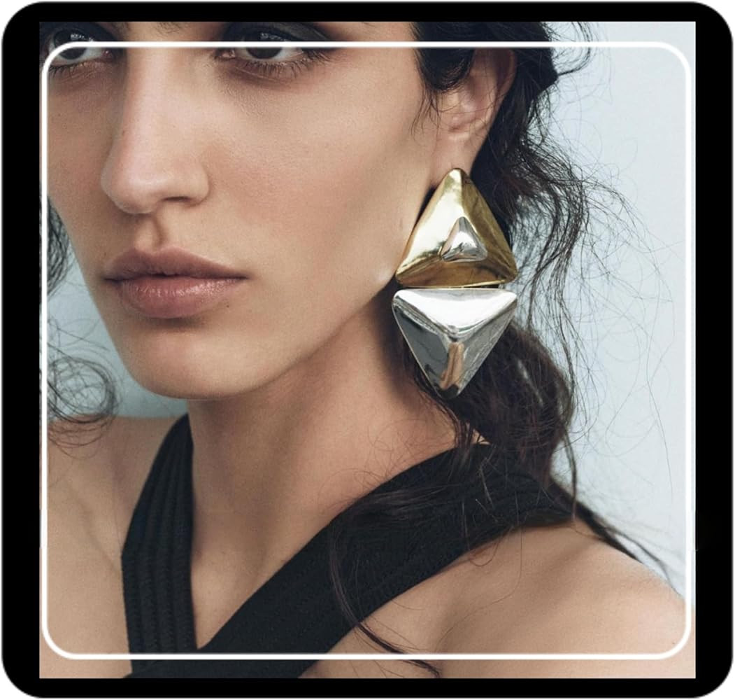 Doubnine Statement Geometric Drop Earrings, Two-Tone Gold and Silver, Modern Design | Amazon (US)