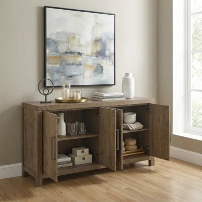Rustic Modern Design Storage Cabinet Server 1pc Brown Finish Sideboard Adjustable Shelf Sturdy Frame Modern Farmhouse Wooden Furniture | Wayfair North America