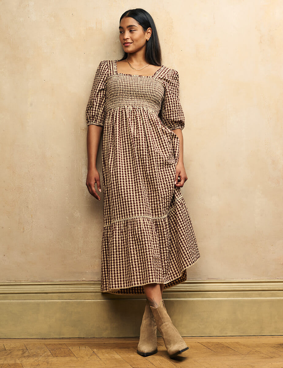 Brown Gingham Elsa Midi Dress | Nobody's Child