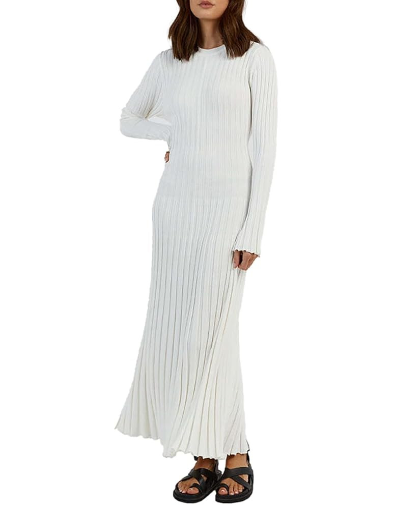 Women Knit Sweater Dress Lace-up Long Sleeve Midi Dress Winter Warm Slim Long Dress 2023 Casual C... | Amazon (US)
