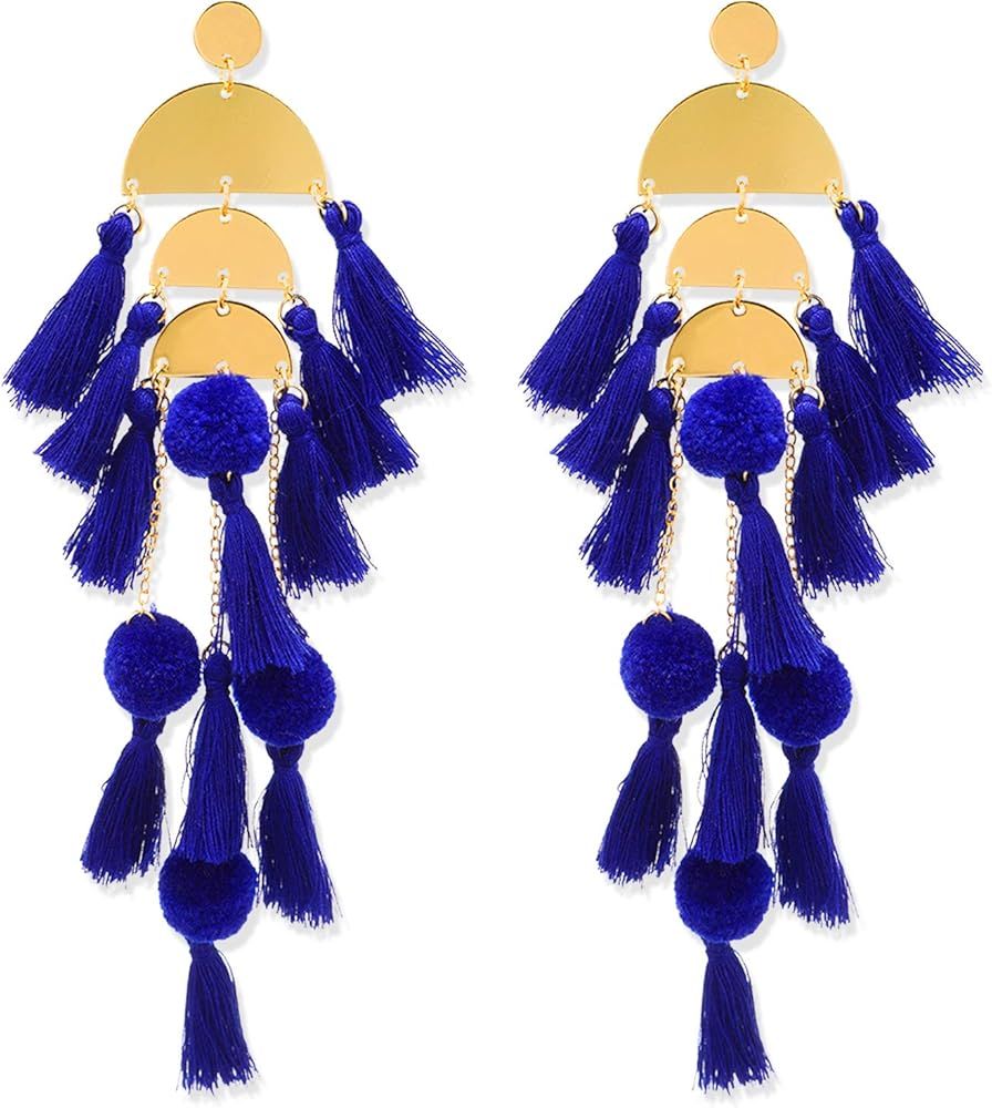 HIIXHC Women's Bohemian Fringe Long Drop Tassel Earrings | Amazon (US)