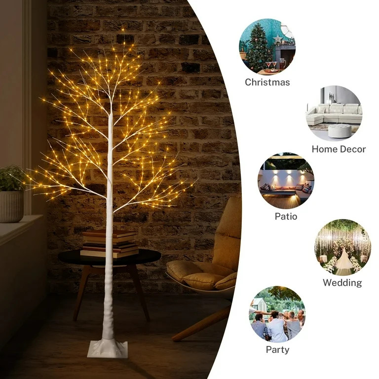 3 Pieces LED Birch Tree Light Set, 4FT 5FT 6FT Christmas Tree with Warm Lights, Branch Tips Chris... | Walmart (US)