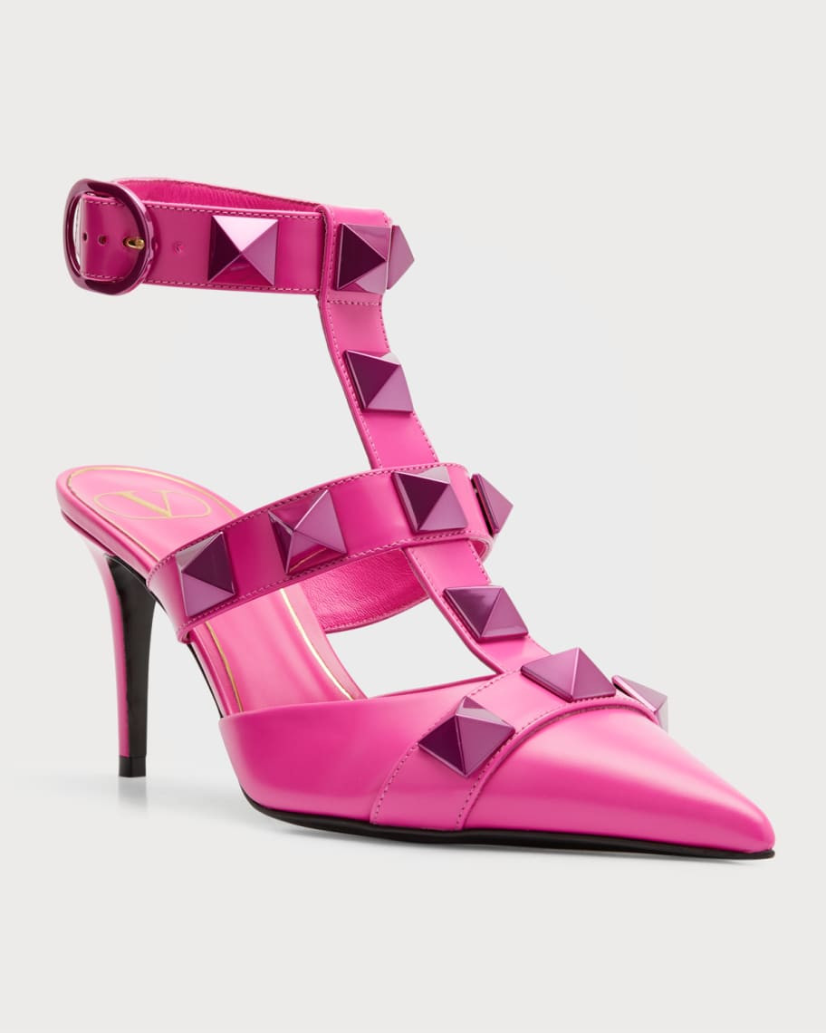 Roman Stud Ankle-Strap Leather Pumps | Neiman Marcus