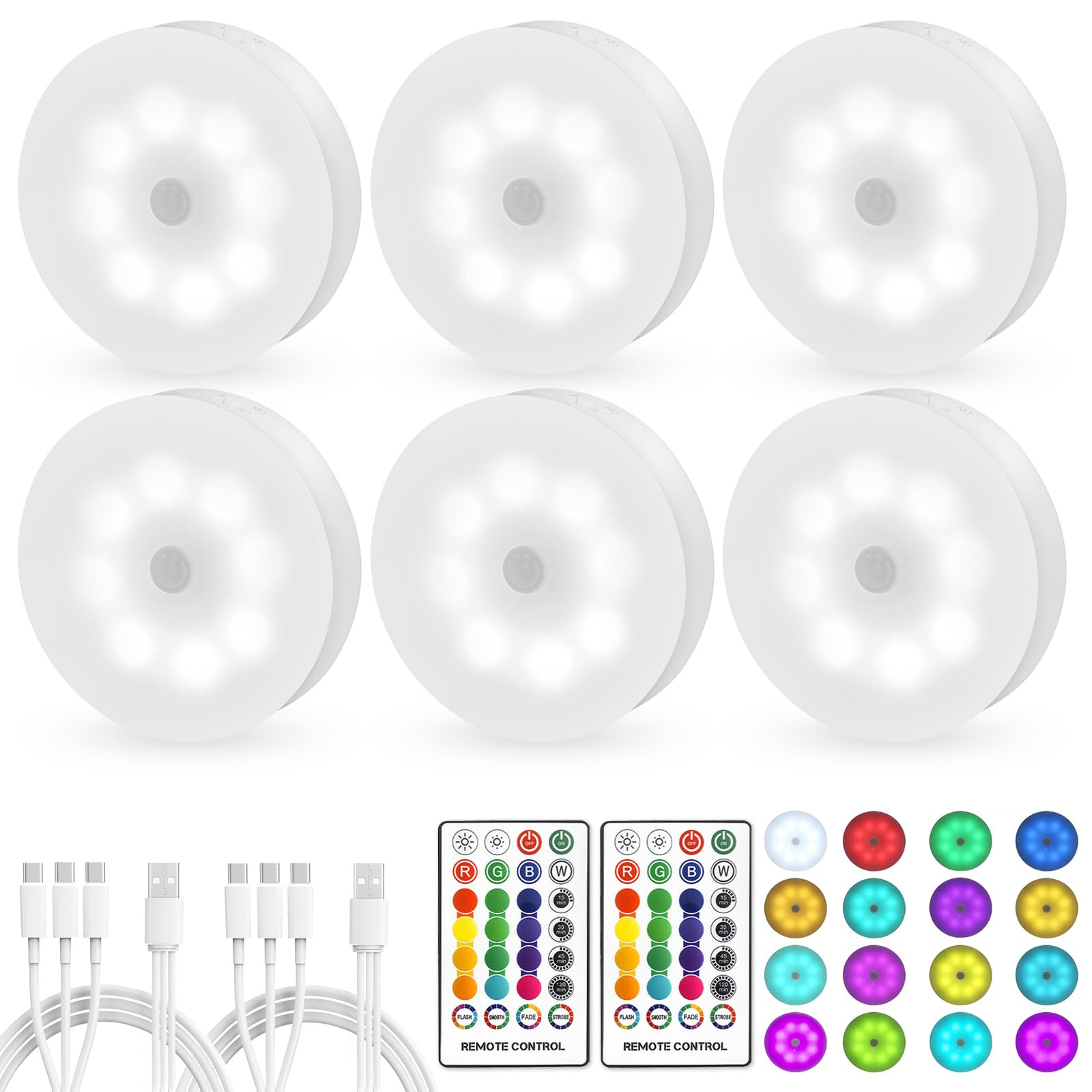 Led Puck Lights with Remote Control 16 Color Changeable USB Rechargeable LED Night Light Battery ... | Amazon (US)