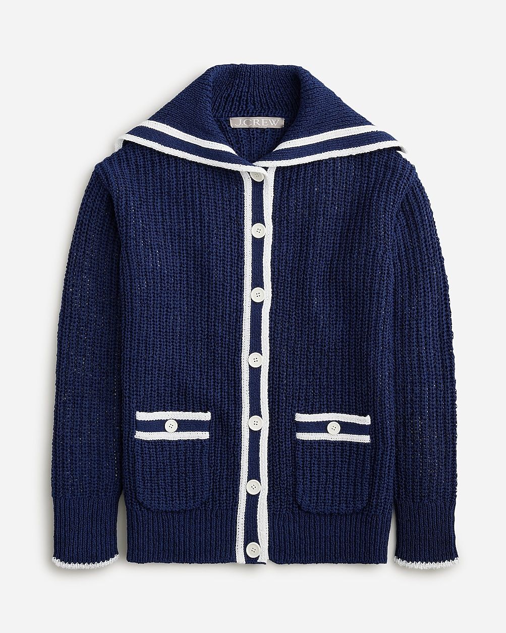 newTextured sailor cardigan sweater$158.00Dark Evening WhiteSelect a sizeSize & Fit InformationVi... | J.Crew US
